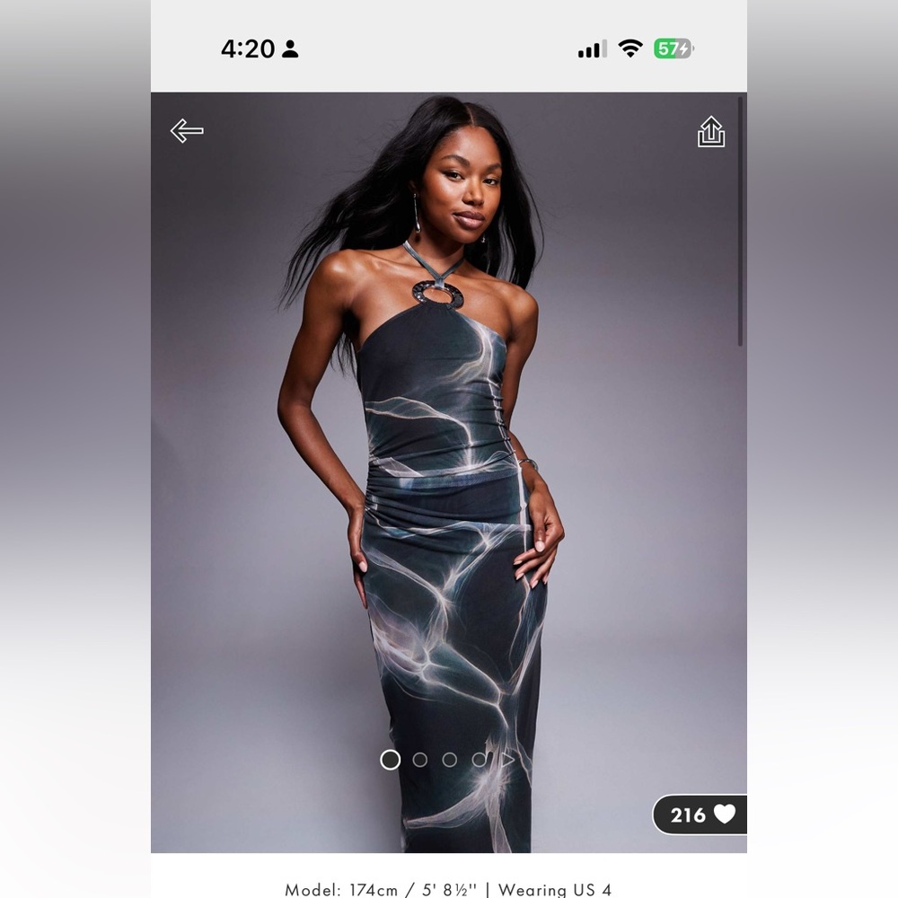ASOS Dark Marble-Print Midi Dress in Charcoal and Slate